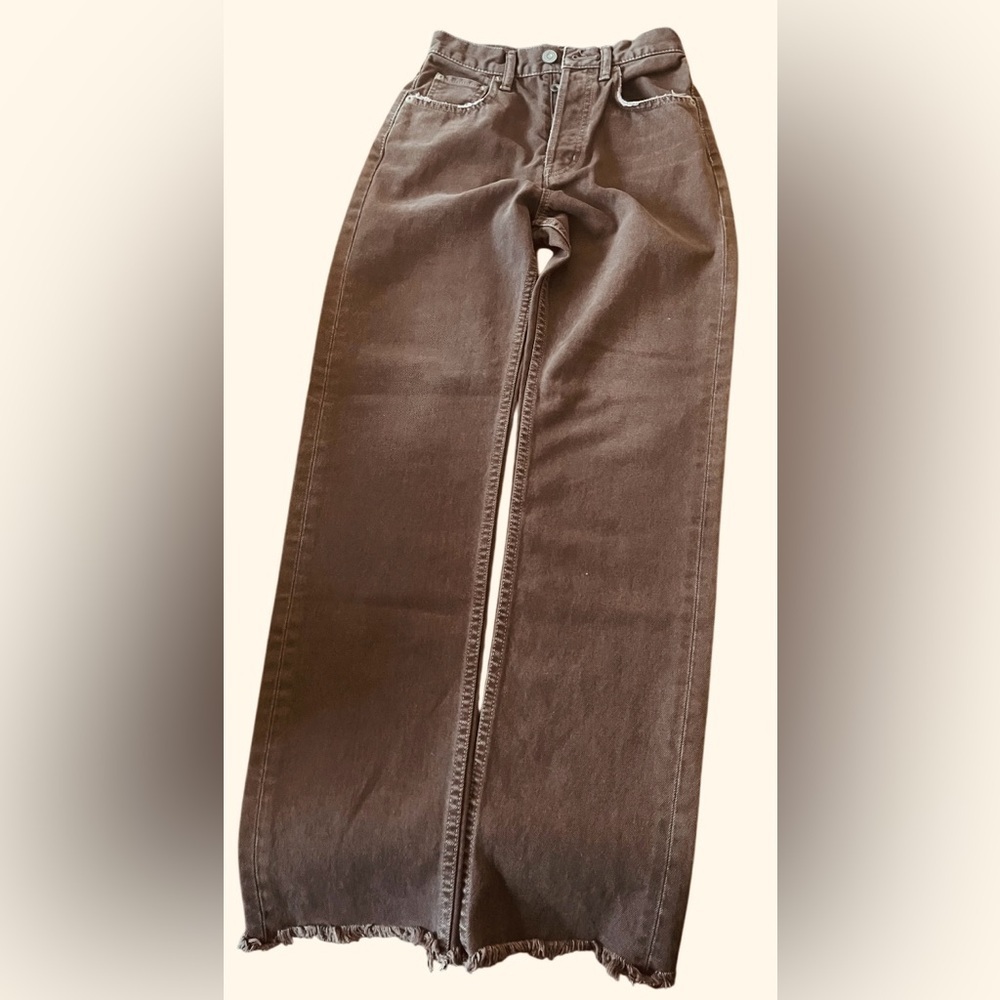 Moussy Romulus 100% cotton made in Japan wide leg straight jeans, brown, size 24